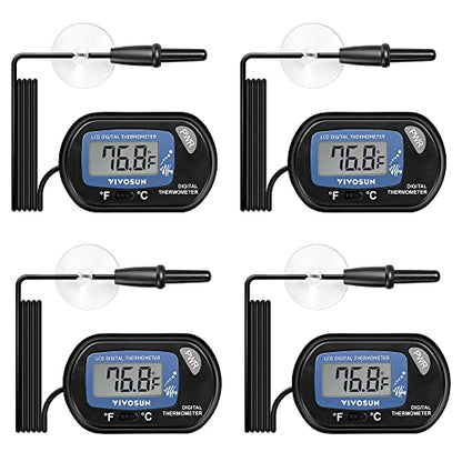 VIVOSUN 4-Pack LCD Digital Aquarium Thermometer | Fish Tank Water Terrarium Temperature with Suction Cup for Turtle - size: 4 packs