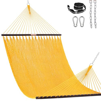 Lazy Daze Hammocks 13 FT Extra Large 2+ Person Caribbean Rope Hammock, Hand Woven Polyester XL Hammock with Spreader Bars, for Outside Outdoor Backyard Patio Poolside, 500 LBS Capacity, Yellow - color: Yellow