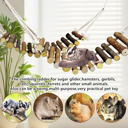BNOSDM Sugar Glider Climbing Toys 2 Pack Nature Wood Rope Ladder Hanging Sugar Glider Bridge Cage Accessories for Mice Rat Hamster Gerbil Chinchilla