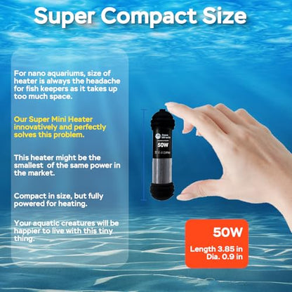 AquaMiracle 50W Small Aquarium Heater Fish Heater, Super Mini Fish Tank Heater Turtle Tank Heater for 5-10 Gal Tanks, with Dual LED Display, Dry-Run/Overheating Protection & Memory Function - size: 5-10 Gal Tanks