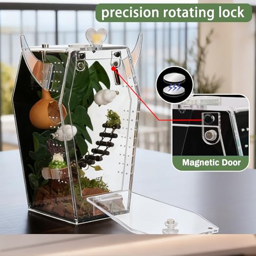 Acrylic Jumping Spider Enclosure，3mm Clear Coffin Terrarium with Magnetic Door & Feeding Hole, Secure Habitat for Jumping Spiders, Mantis, Small Tarantulas