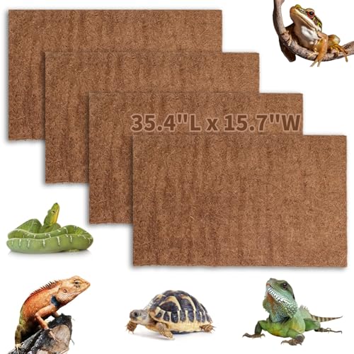 Hamiledyi Reptile Carpet Natural Coconut Fiber Tortoise Carpet Mats for Pet Terrarium Liner Reptile Supplies for Lizard Snake Chameleon Turtle Bedding Bunny Rabbit Mat (4 x Sheets) - size: 4 Packs/35.4 x 15.7 Inch