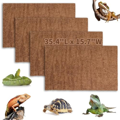 Hamiledyi Reptile Carpet Natural Coconut Fiber Tortoise Carpet Mats for Pet Terrarium Liner Reptile Supplies for Lizard Snake Chameleon Turtle Bedding Bunny Rabbit Mat (4 x Sheets) - size: 4 Packs/35.4 x 15.7 Inch