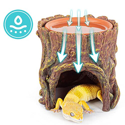 REPTIZOO Reptile Hide Cave Resin Moisture Keeping Reptile Cave with Clay Water Basin Humidifying Help Shedding for Leopard Gecko