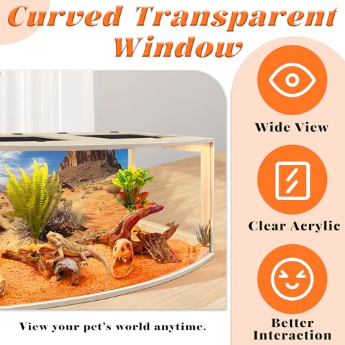 Bearded Dragon Tank, Curved Reptile Enclosure with 3-Side Clear Acrylic Panels, Spacious Lizard Tank with Metal Mesh Top and Lockable Door for Reptile Habitat