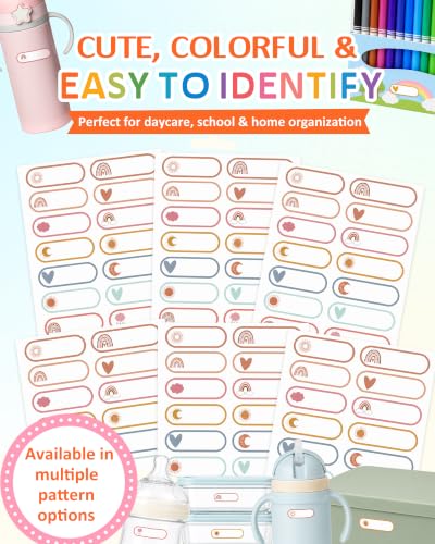 Tinabless 480 Pcs Daycare Name Stickers, Self-Laminating, Boho | 480 Boho Self-Laminating Name Stickers For Daycare Bottles, Lunch Boxes, Water Bottles And Everyday Kids' Items. - color: Boho-480pcs