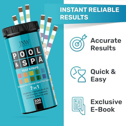 Pool Test Strips for Pools and Spas - 7 in 1 Water Test 200 Pack | Includes 200 pool test strips that measure chlorine, bromine, pH, alkalinity, hardness and cyanuric acid in 30 seconds. - style: 200 STRIPS - 7 IN 1 POOL TEST STRIPS