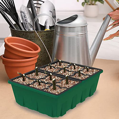 Gardzen 10 Pack Seed Starter Trays with Dome and Green Base 120 Cell | Garden Propagator Kit with Black Trays, 6.6"x4.5" Cells for Seed Germination, Seedlings and Indoor Plant Growing - size: 12-Cell Black 10-Pack