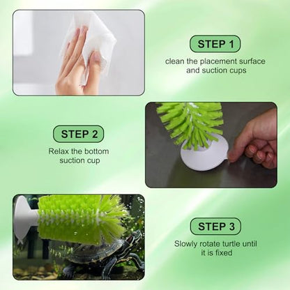2 Pcs Turtle Brush with Suction Cups, 2 Large Decorative Duckweed, Turtle Tank Accessories, Not Easy to Peel, Shell Exfoliating Back Scrub Cleaning Brush (Green)