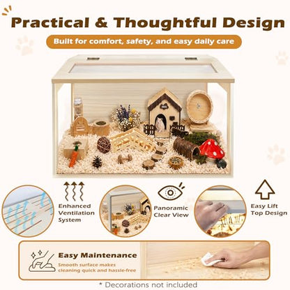 PROLEE Hamster Cage with Chewproof Wood Top, Guinea Pig Cages, Hamster Habitat with Clear Acrylic Sheets Solid Built, Small Animal Cage (Oak, 24X15.5X15.5 inch) - color: Oak, size: 24.0"L x 15.5"W x 15.5"H