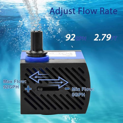 AC 110V Small Submersible Water Pump 92GPH 5W High Lift 2.79ft Mini Fountain Pump for Pet Fountain - color: 5w 350l/H