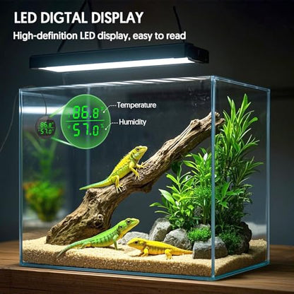 QZQ Reptile Thermometer and Humidity Gauge, Digital Display, Black | LED Thermometer Hydrometer, Reptile Tank Accessories for Bearded Dragon, Crested Gecko, Snake, Lizard, USB Power Supply - color: Black