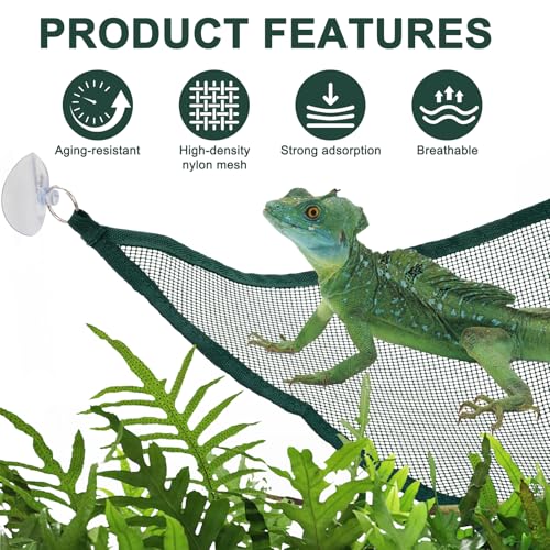 2Pcs Green Axolotl Hammock for Aquarium, Breathable Mesh Reptile Hammock Tank Accessories for Bearded Dragons, Lizards, Geckos and Snakes