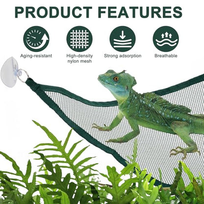 2Pcs Green Axolotl Hammock for Aquarium, Breathable Mesh Reptile Hammock Tank Accessories for Bearded Dragons, Lizards, Geckos and Snakes