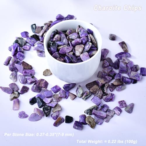 Erliway 7-9mm Charoite Healing Crystal Chips for Crafts, 100g | Natural Crushed Crystal Stones Tumbled Chips for Vase Filler Aquarium Gravel, Meditation Chakra Balancing, Candle DIY Making - color: Charoite
