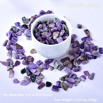 Erliway 7-9mm Charoite Healing Crystal Chips for Crafts, 100g | Natural Crushed Crystal Stones Tumbled Chips for Vase Filler Aquarium Gravel, Meditation Chakra Balancing, Candle DIY Making - color: Charoite