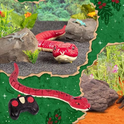 Terra by Battat – Rainbow Boa Infrared Remote Control Snake with Light – Up Eyes, Electronic Animal Toy and Playset for Kids, Realistic Reptile, Fun and Interactive, 6+ Years - style: Rc Snake (Red)