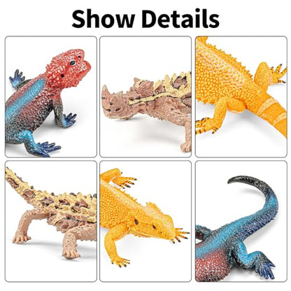 6PCS Large Lizard Figurines Animal Toys, Realistic Plastic Reptile Animal Figures, Includes Bearded Dragon,Green Iguana,Frilled,Coast Horned,Plains Rock Figures, Educational Toy for Kids - style: 6PCS Lizards-1