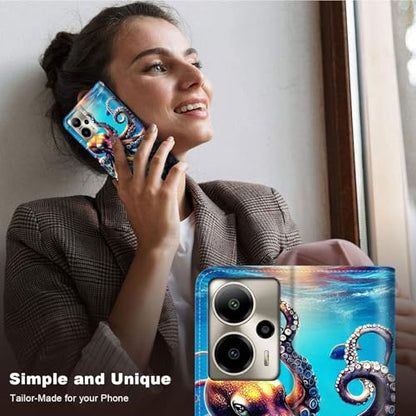 for Cricket Outlast 5G 2024 Wallet case with RFID Blocking Credit Card Holder Kickstand, Folio Flip PU Leather Shockproof Protective Cover for AT&T Motivate Pro 5G, Octopus Swimming - color: Octopus Swimming