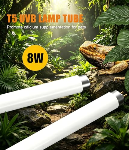 1 Pack 12 Inch T5 HO 8W 5.0 UVA UVB Reptile Fluorescent Tube Natural Sunlight Simulating Basking Light for Bearded Dragon Lizard Amphibian - size: 5.0 UVB 1-Pack