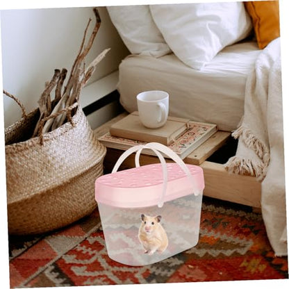 Beavorty 2pcs Portable Hamster and Turtle Carrier Boxes, Medium Size Pink Plastic Reptile Containers for Outdoor Travel and Handheld Small Pet Cages
