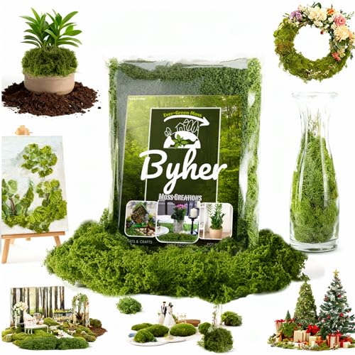 Fake Moss for Crafts – 3.5OZ Fluffy Cloudlike Artificial Moss for Potted Plant Indoor & Fairy Gardens – Realistic Green Moss Alternative for Terrariums, Dioramas, Model Scenes (Dark Green) - color: Dark Green