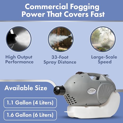 C150+ 110V Electric ULV Fogging Mosquito, Bug Insect Fogger Machine- Outdoor Yard Sprayer for Mosquitoes and Disinfectants-Mist Foggers for Mold, Insecticide (with Free Shoulder Strap)- 6L - size: 1.6 Gallon - 6 Liters