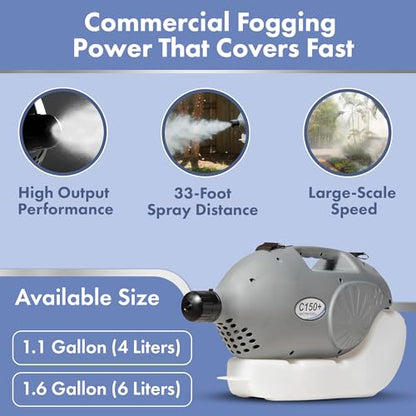 C150+ 110V Electric ULV Fogging Mosquito, Bug Insect Fogger Machine- Outdoor Yard Sprayer for Mosquitoes and Disinfectants-Mist Foggers for Mold, Insecticide (with Free Shoulder Strap)- 6L - size: 1.6 Gallon - 6 Liters