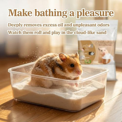 Sukh 47OZ Hamster Sand Bath - White Fine Silica Sand, Hamster Soft Cleaning | Sand Bath for Hamster, Guinea Pig, Rabbit, Chinchilla, Gerbil, Syrian Mice, Squirrel, Small Pet Cage Bedding Accessories - size: 47 OZ
