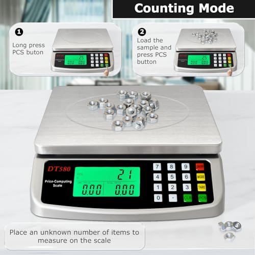 110lb Food Scale, Digital Kitchen Scale with Price Computing Commercial Scale 5 Units, Hold, Tare, PCS, 304 Stainless Steel for Baking, Cooking, Meat, Counting, Adapter Included - color: Silver 50kg (Hold Mode)