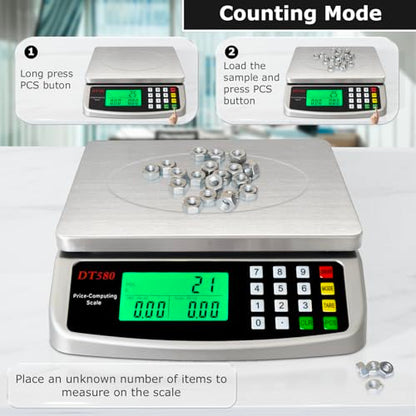 110lb Food Scale, Digital Kitchen Scale with Price Computing Commercial Scale 5 Units, Hold, Tare, PCS, 304 Stainless Steel for Baking, Cooking, Meat, Counting, Adapter Included - color: Silver 50kg (Hold Mode)
