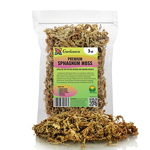 Premium New Zealand Sphagnum Moss by Gardenera - Organic Hand Mixed Long Fibered Sphagnum Moss Orchid - 3 Quart - size: 3 Quart Bag, style: Sphagnum Moss