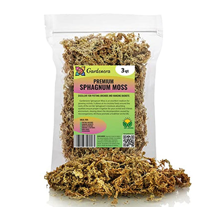 Premium New Zealand Sphagnum Moss by Gardenera - Organic Hand Mixed Long Fibered Sphagnum Moss Orchid - 3 Quart - size: 3 Quart Bag, style: Sphagnum Moss