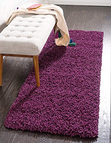 Unique Loom Solid Shag Collection Area Rug (2' 6" x 13' 1" Runner, Eggplant Purple) - color: Eggplant Purple, size: 2'6" x 13'1" (Runner)