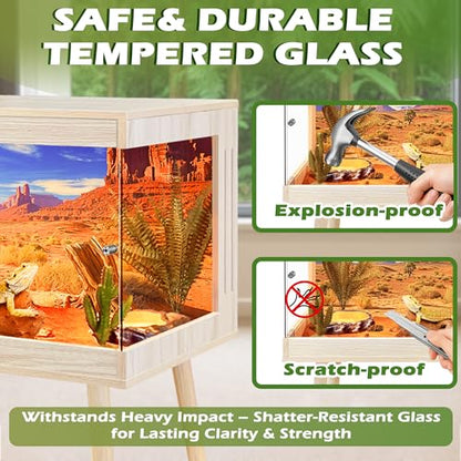 Royxen Bearded Dragon Tank,31 Gallon Reptile Tank with Leg Stand,Built-in Lighting Reptile Enclosure,Tempered Glass Bearded Dragon Encloure for Chameleon (Oak,24"x 16"x 16") - color: Oak, size: 31 Gallons,24"x16"x16"
