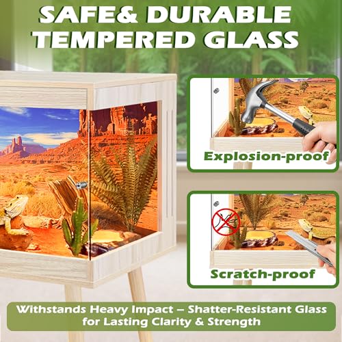 Royxen Bearded Dragon Tank,65 Gallon Reptile Tank with Leg Stand,Built-in Lighting Reptile Enclosure,Tempered Glass Bearded Dragon Encloure for Chameleon(Oak,40"x 20"x 20") - color: Oak, size: 65 Gallons,40"x20"x20"