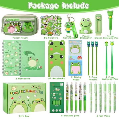 Ulema 52pcs Cute Frog Stationery Set Frog Gifts for Boys Girls Birthday Back to School and Classroom Rewards Office Supplies with Frogs Stuff. - style: Frog