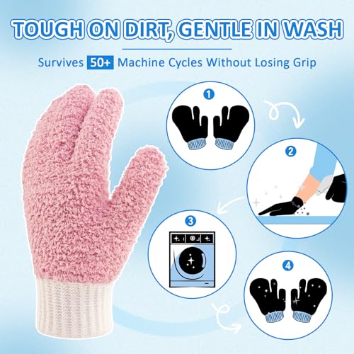 MIG4U Microfiber Dusting Gloves House Cleaning Glove for Blinds, Windows, Shutters, Furniture, and Car, Reusable Lint-Free Pink 2 Pairs S/M - color: Pink Mitten + Gloves, size: Small-Medium