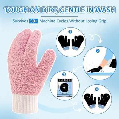 MIG4U Microfiber Dusting Gloves House Cleaning Glove for Blinds, Windows, Shutters, Furniture, and Car, Reusable Lint-Free Pink 2 Pairs S/M - color: Pink Mitten + Gloves, size: Small-Medium