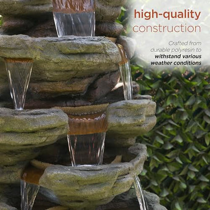 Alpine Corporation TZL352 Outdoor Floor Stone Tower Fountain with LED Lights, Multi-Level Garden Water Fountain, 47"H, Gray - style: 47" H - Multi-Level Cool White LEDs