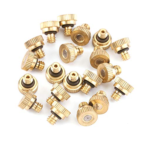 CozyCabin 20 Pcs Low Pressure Brass Misting Nozzles Misting Water Mister Nozzle for Garden, Patio, Greenhouse, Outdoor Cooling Mister System 0.016" Orifice (0.4mm) Thread UNC 10/24 - size: 20 PCS