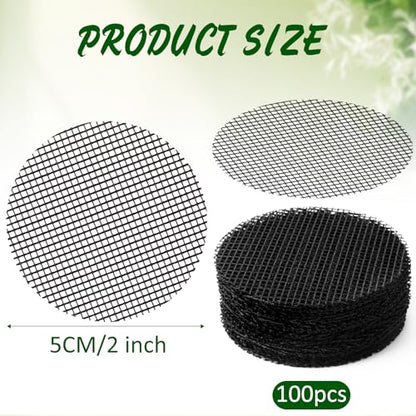 100 Flower Pot Hole Mesh Pads, 2" Rounds Drainage Hole, Plant Drainage Screens Gasket Keep Soil from Flowing Away, Bonsai Bottom Grid Mat