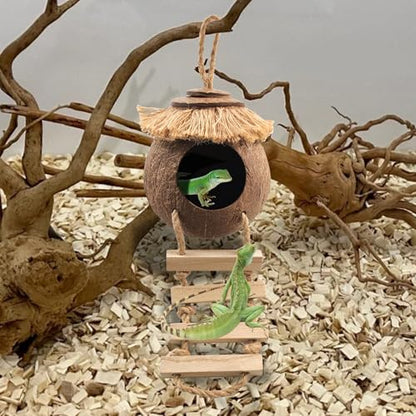 Gecko Coconut Hideout with Ladder,Reptile Hammock Plants Vines Jungle Terrarium Decor Tank Accessories for Crested Geckos,Leopard Geckos,Lizard,Snakes,Tree Frogs - style: 【Style D】