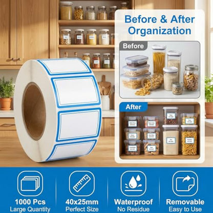 1000Pcs 40x25mm Blue Freezer Labels, Waterproof Write-On Stickers | 1000Pcs 40x25mm labels; removable writable adhesive for jars, containers, meal prep, pantry storage, and freezer use. - color: 1000pcs- Blue