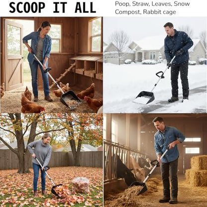 Chicken Poop Scooper & Rake 2-in-1, Adjustable Steel Handle Chicken Poop Shovel (24"-63.7"). Chicken Coop Scoop for Chicken Coop and Pet Poop Cleaning with Ergonomic Grip-Honeycomb