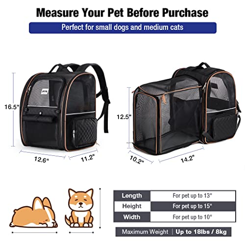 Large Cat Backpack Carrier Expandable Pet Carrier Backpack for Small Dogs Medium Cats Fit Up to 18 Lbs, Dog Backpack Carrier, Foldable Puppy Backpack Carrier for Travel, Black - color: Black