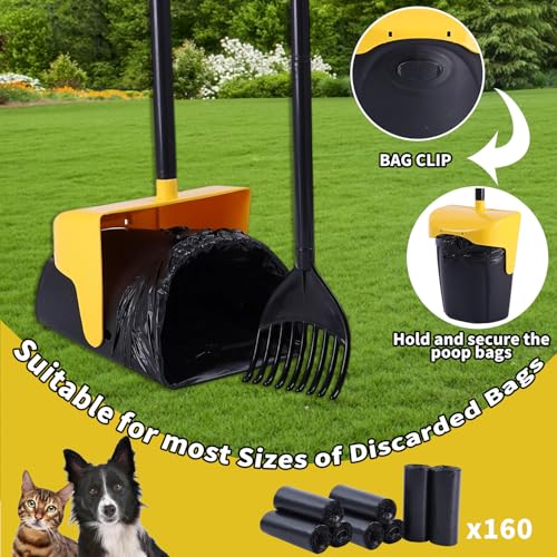 ienjoyed Pooper Scooper Large Swivel Bin & Rake with 160 Waste Bags,Heavy Duty Dog Pooper Scooper with Bag Attachment for Dogs, Long Handle Poop Scooper with Lid for Yard, Grass, Gravel(Yellow) - color: Yellow