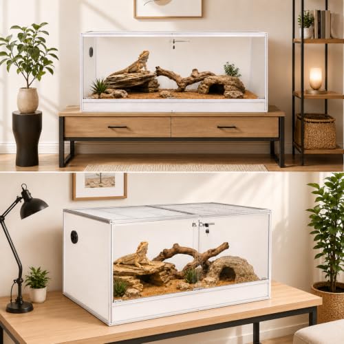 120 Gallon Bearded Dragon Tank, 48x24x24 Reptile Enclosure, Silver | 4x2x2 reptile tank, Aluminum Frame, Tempered Glass Sliding Doors, Insulated Panels & Cable Port - color: Silvery
