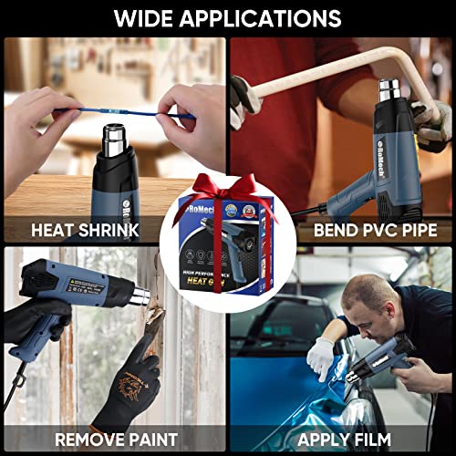 1500W Heavy Duty Heat Gun, Variable Temperature Control Hot Air Gun Kit with 2 Air Flow 120°F~1200°F and 4 Nozzles for Crafts Shrink Wrap (Blue) - color: Blue