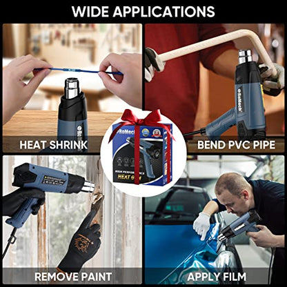 1500W Heavy Duty Heat Gun, Variable Temperature Control Hot Air Gun Kit with 2 Air Flow 120°F~1200°F and 4 Nozzles for Crafts Shrink Wrap (Blue) - color: Blue